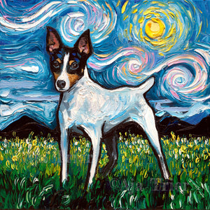 Toy Fox Terrier Night, 12x12 inches oil on canvas