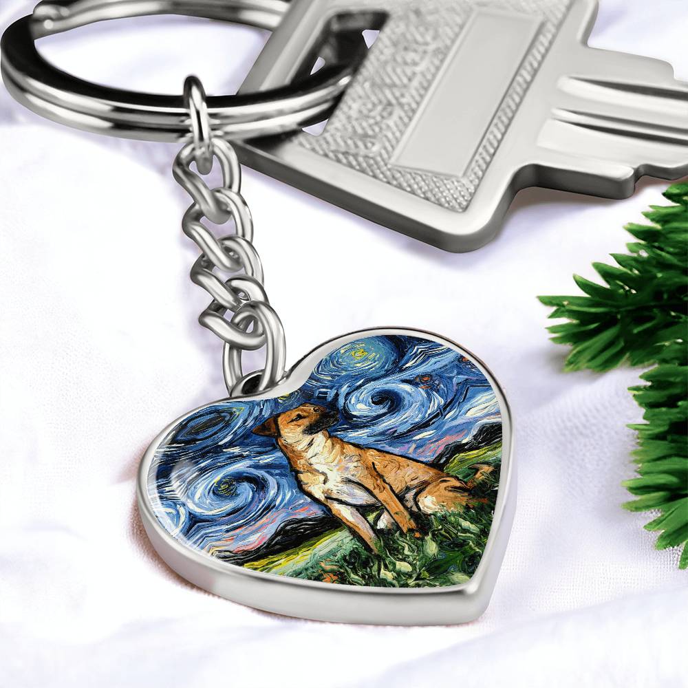 Black Mouth Cur Starry Night Heart Keychain