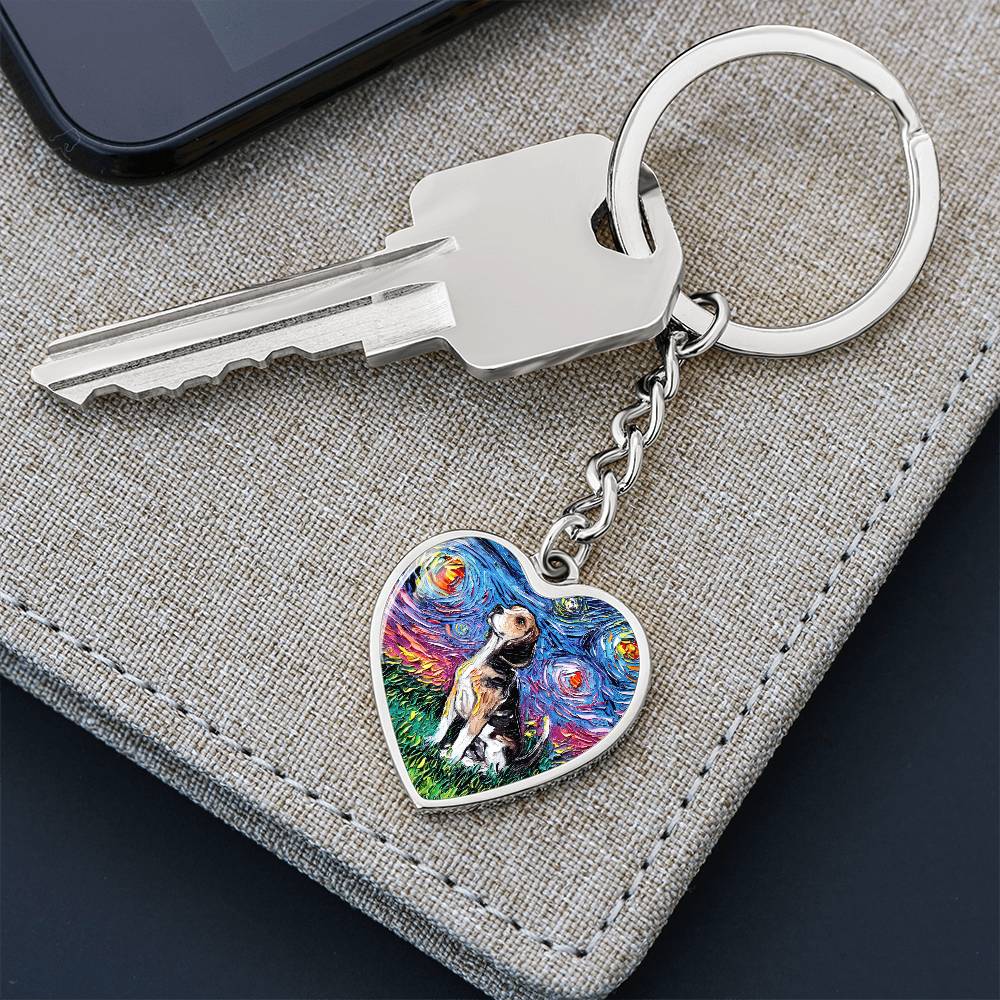 Beagle Starry Night Heart Keychain