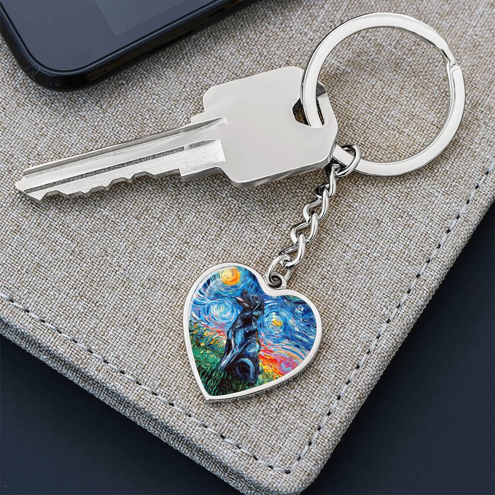 Black Labrador Starry Night Heart Keychain