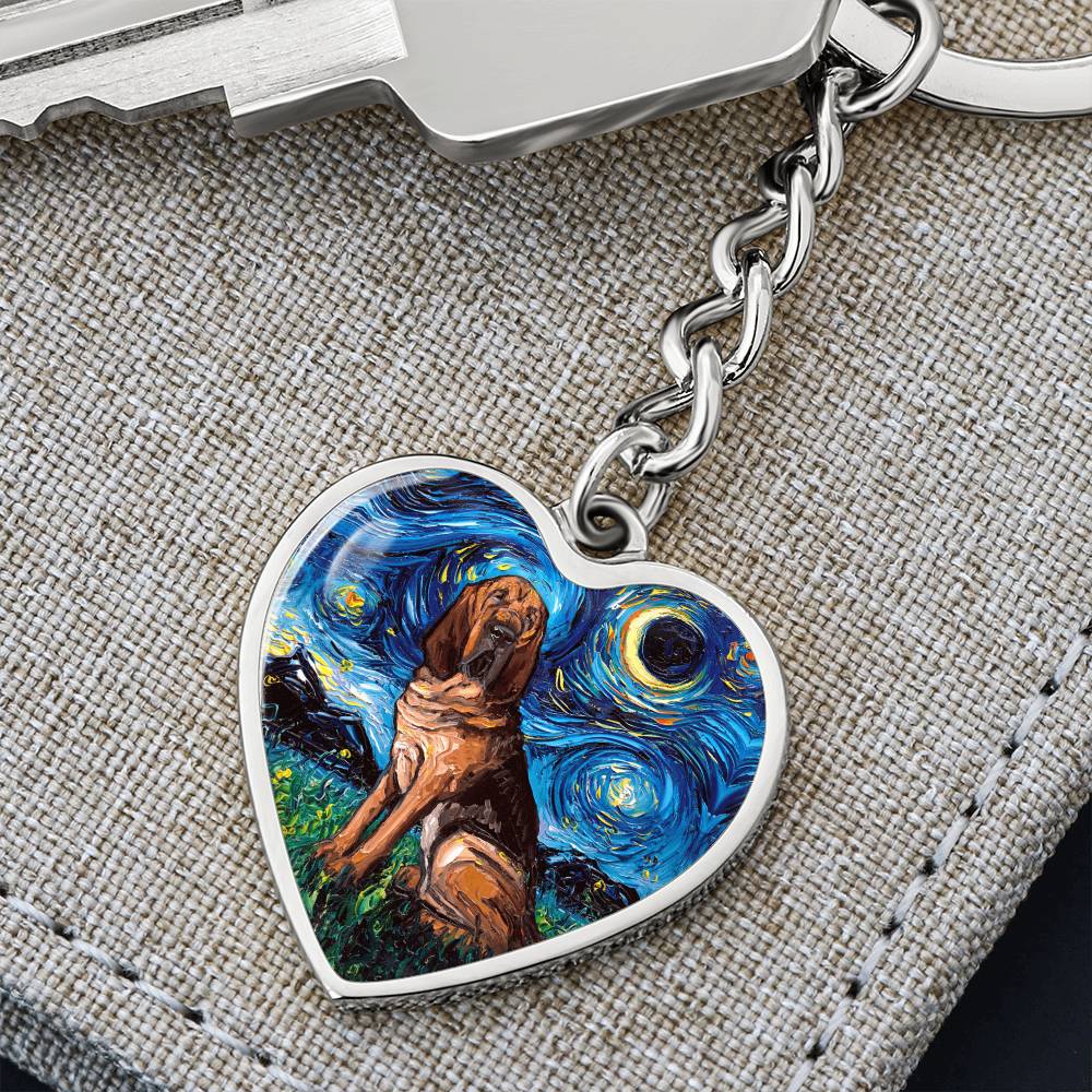 Bloodhound Starry Night Heart Keychain