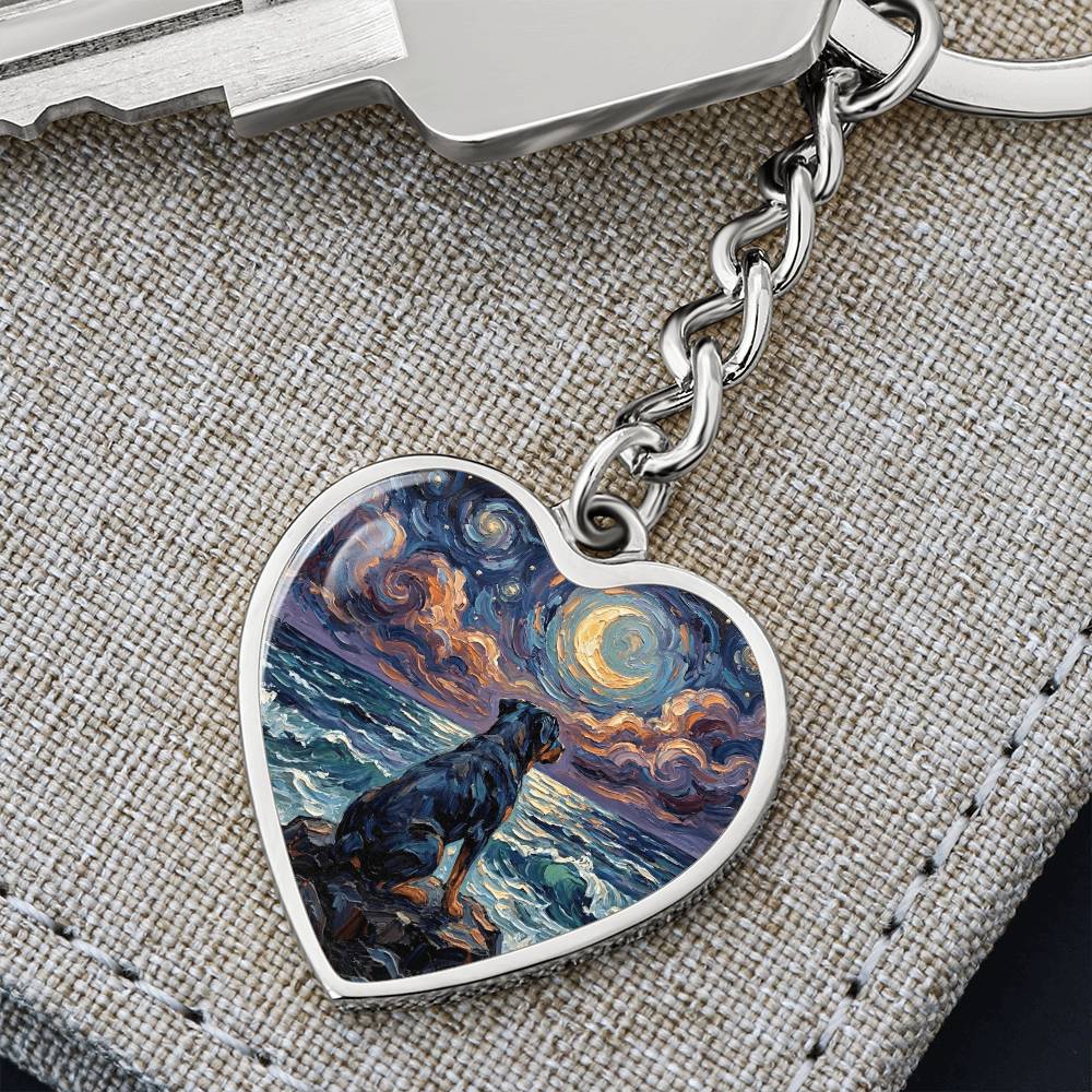 Beach Night - Rottweiler Heart Keychain