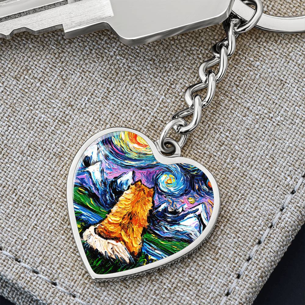 Pomeranian Back Starry Night Heart Keychain
