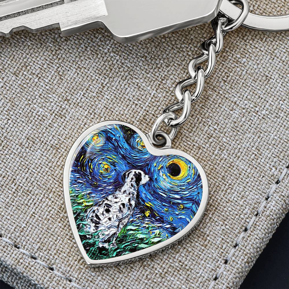 Dalmatian Starry Night Heart Keychain