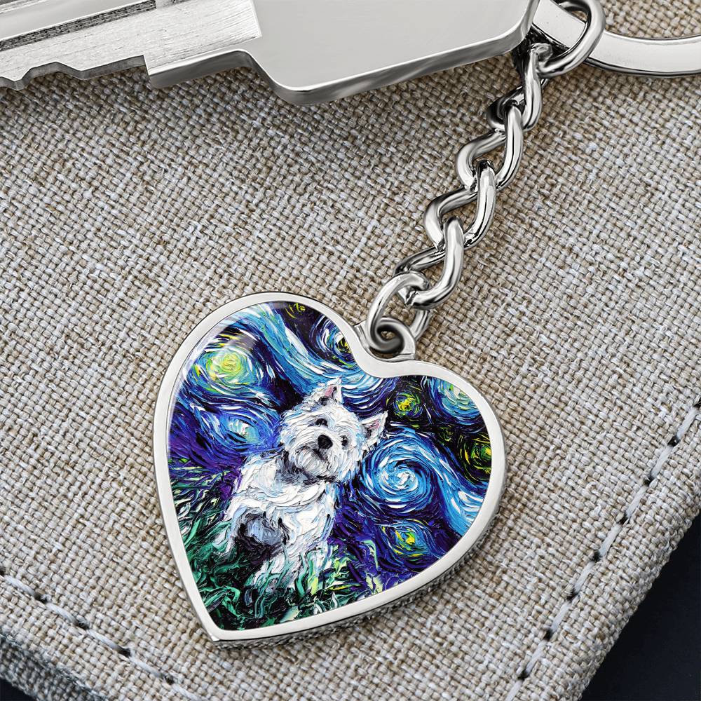 Westie Starry Night Heart Keychain