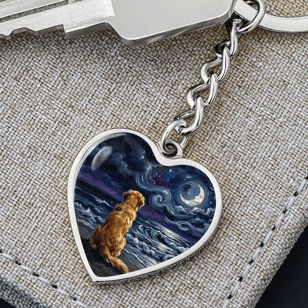 Beach Night - Golden Retriever Heart Keychain