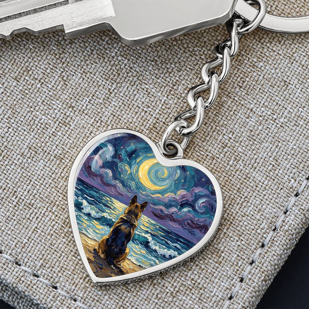 Beach Night - German Shepherd Heart Keychain
