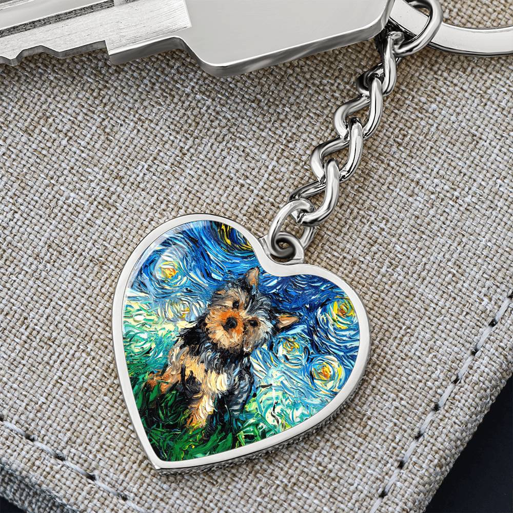 Yorkshire Terrier Starry Night Heart Keychain