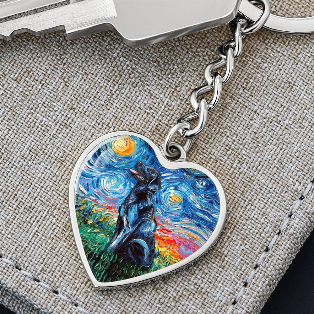 Black Labrador Starry Night Heart Keychain