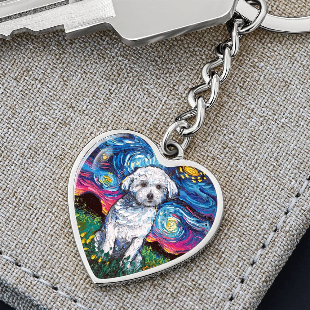 Maltese Starry Night Heart Keychain