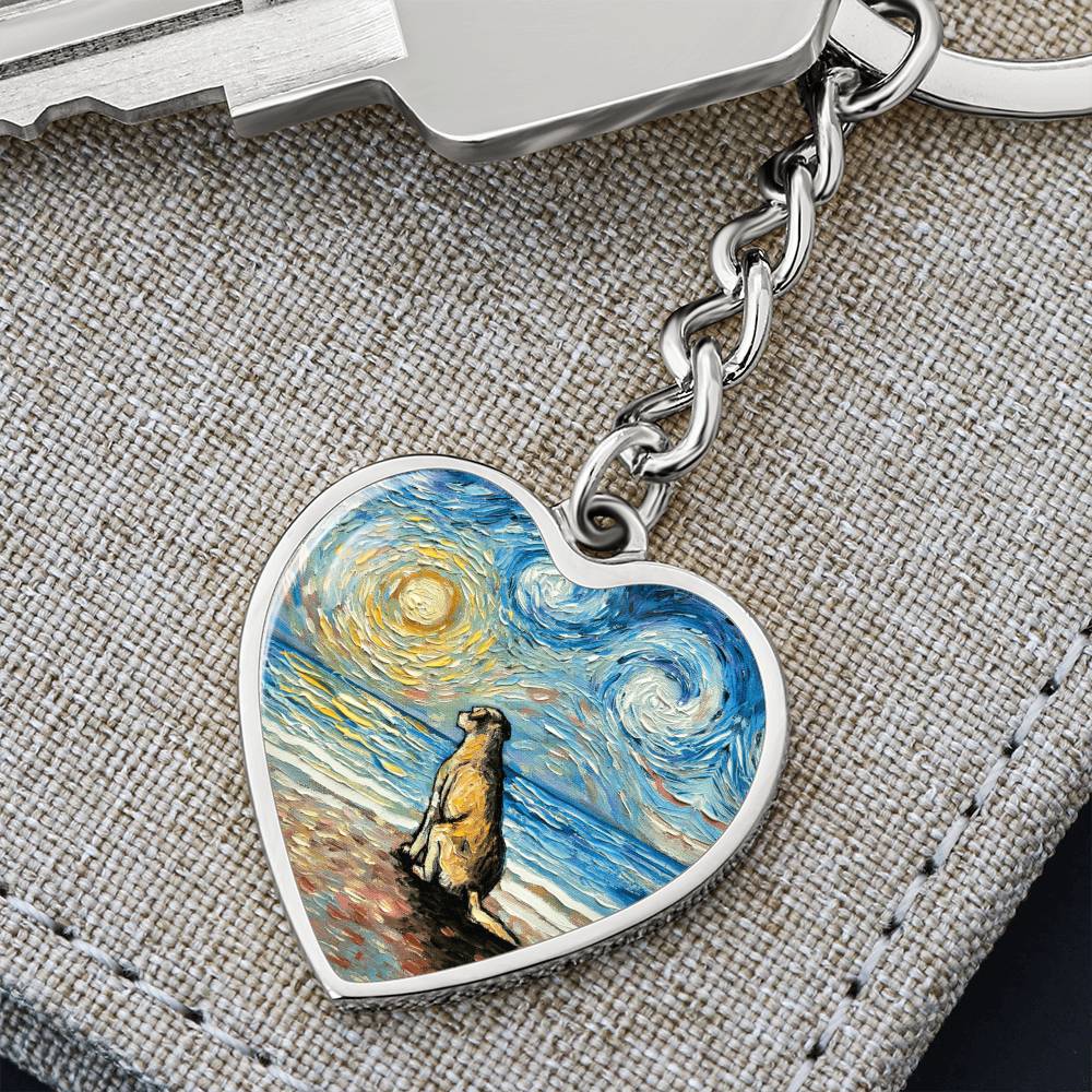 Beach Days - Yellow Labrador Starry Night Heart Keychain