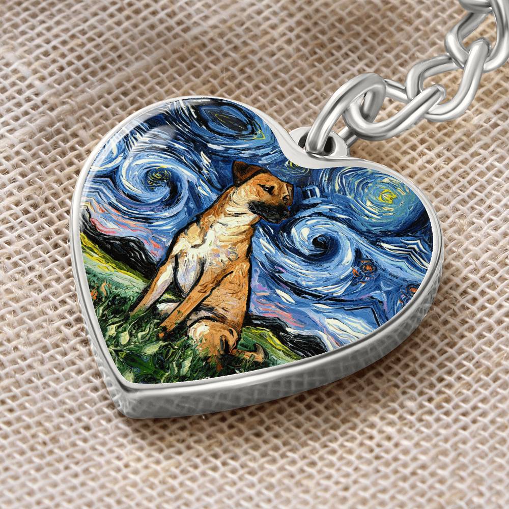 Black Mouth Cur Starry Night Heart Keychain
