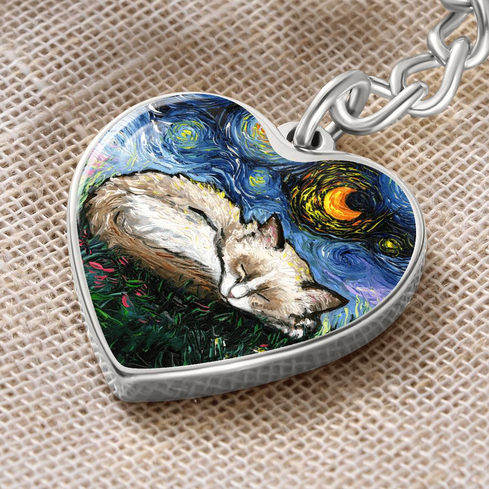 Ragdoll Starry Night Heart Keychain