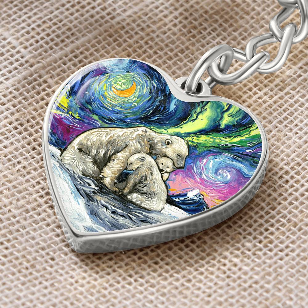 Polar Night Starry Night Heart Keychain