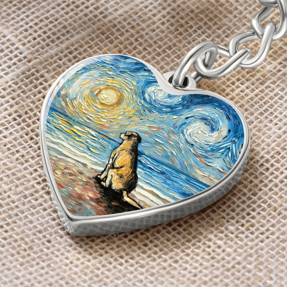 Beach Days - Yellow Labrador Starry Night Heart Keychain
