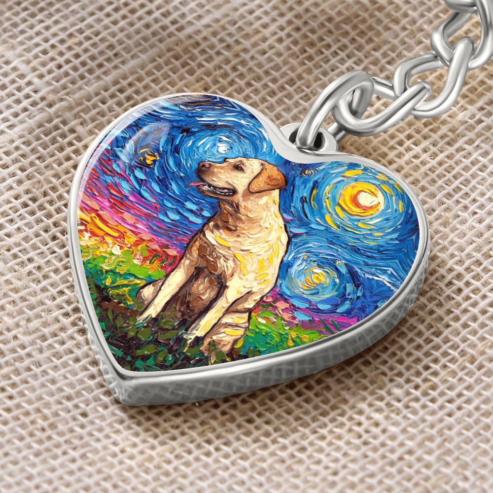 Yellow Labrador Starry Night Heart Keychain