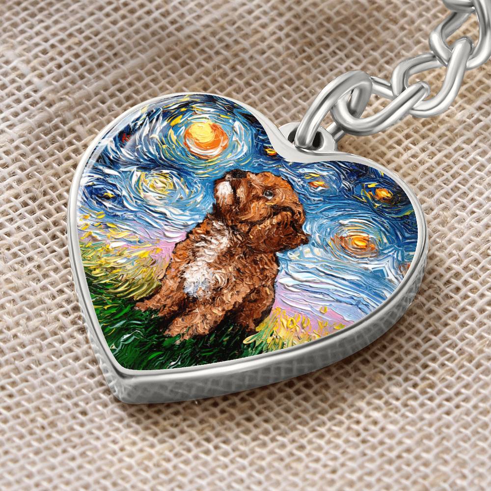 Cavapoo Starry Night Heart Keychain