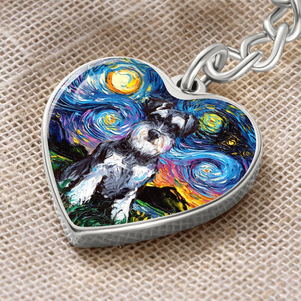 Schnauzer Starry Night Heart Keychain