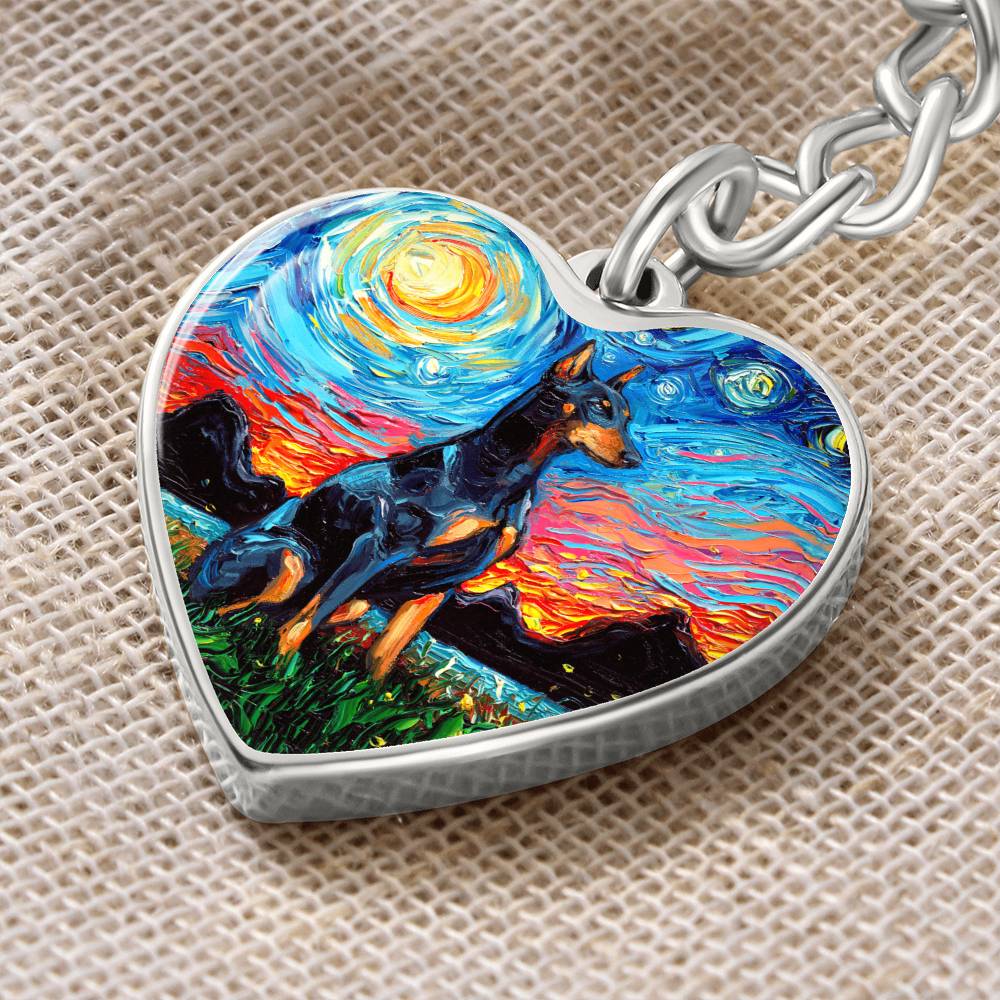 Doberman Pinscher Starry Night Heart Keychain