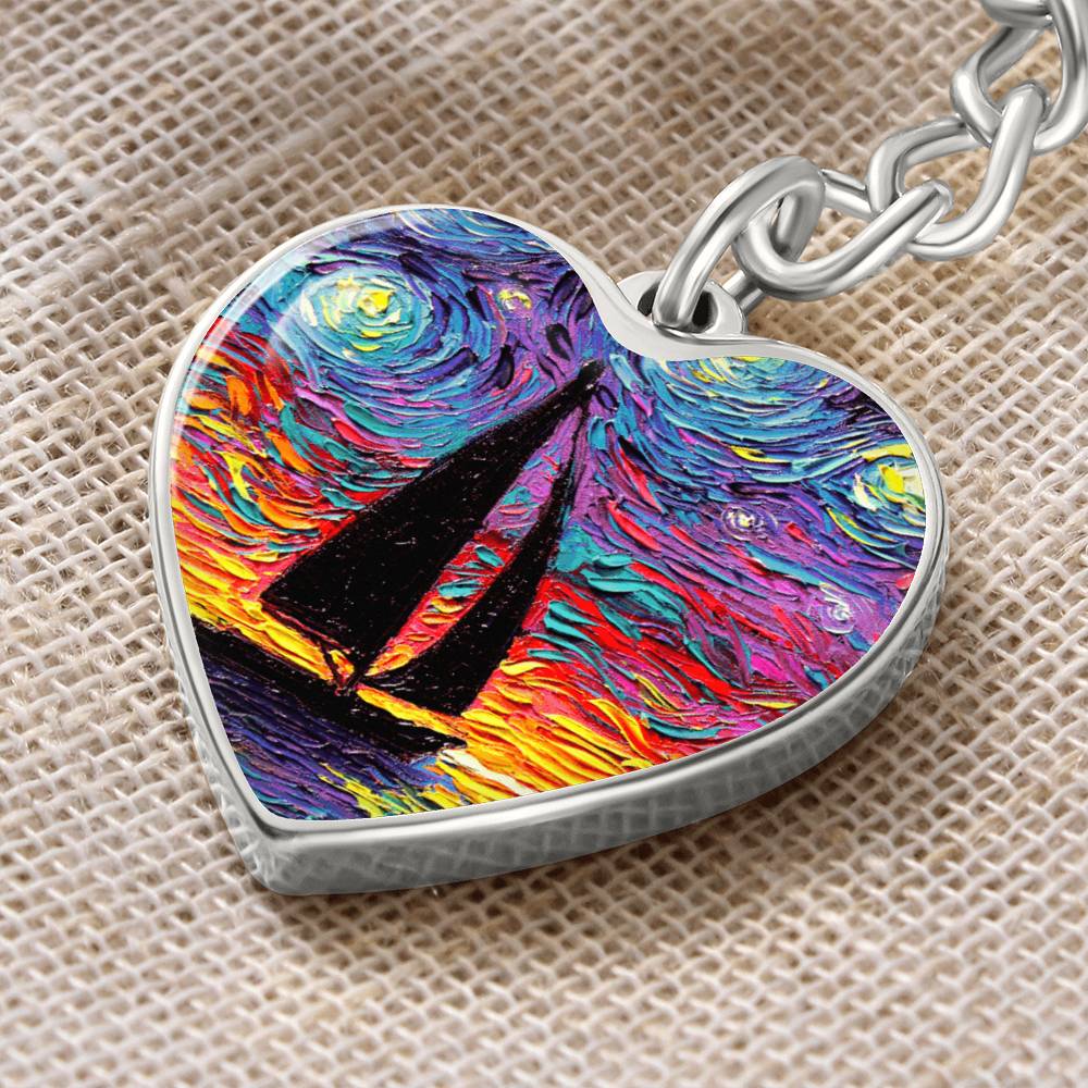 Come Sail Away Starry Night Heart Keychain