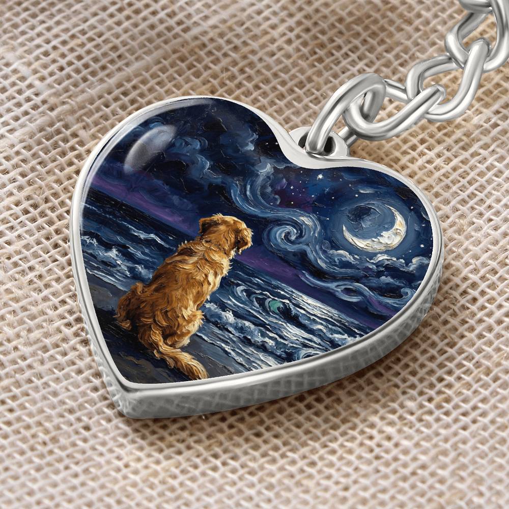 Beach Night - Golden Retriever Heart Keychain