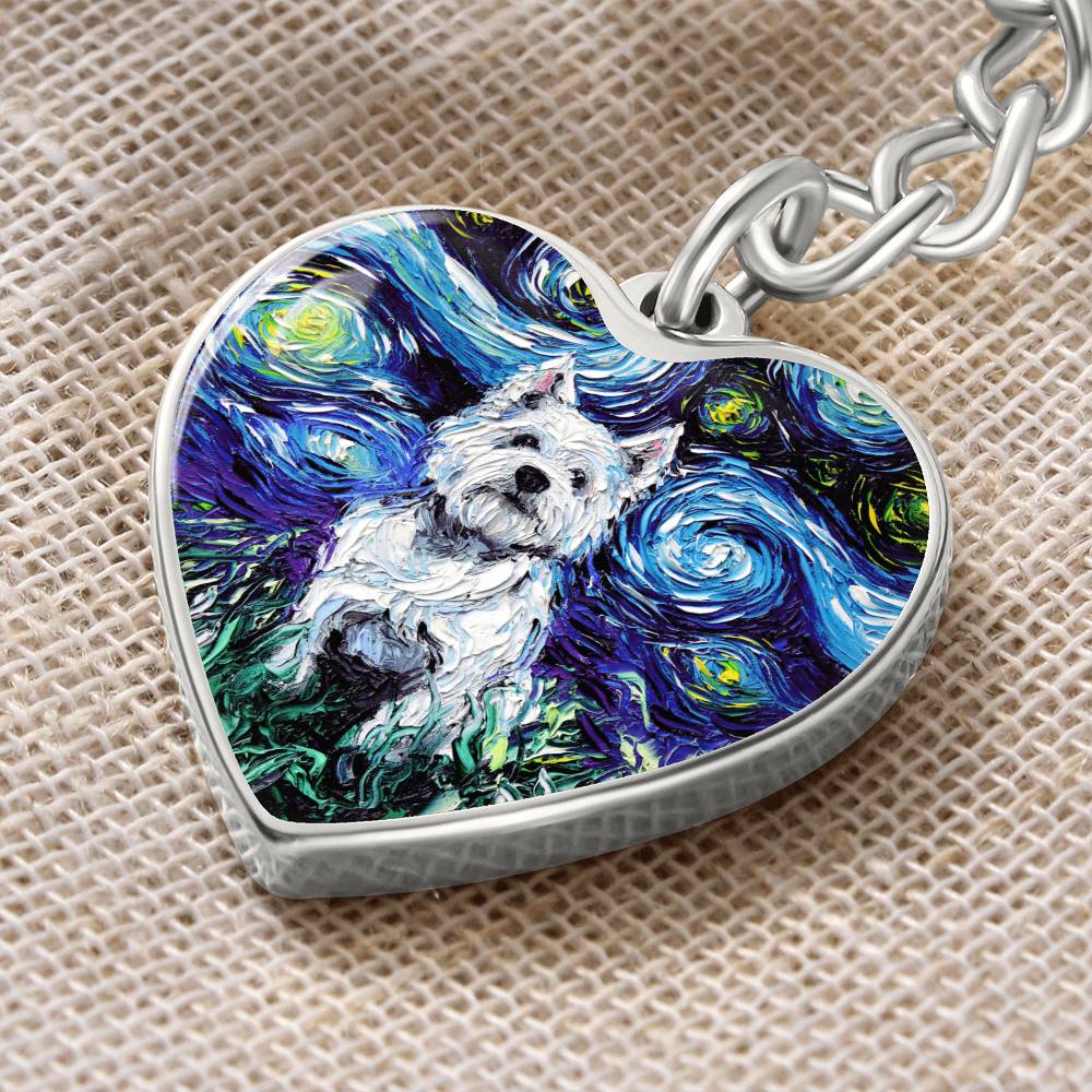 Westie Starry Night Heart Keychain