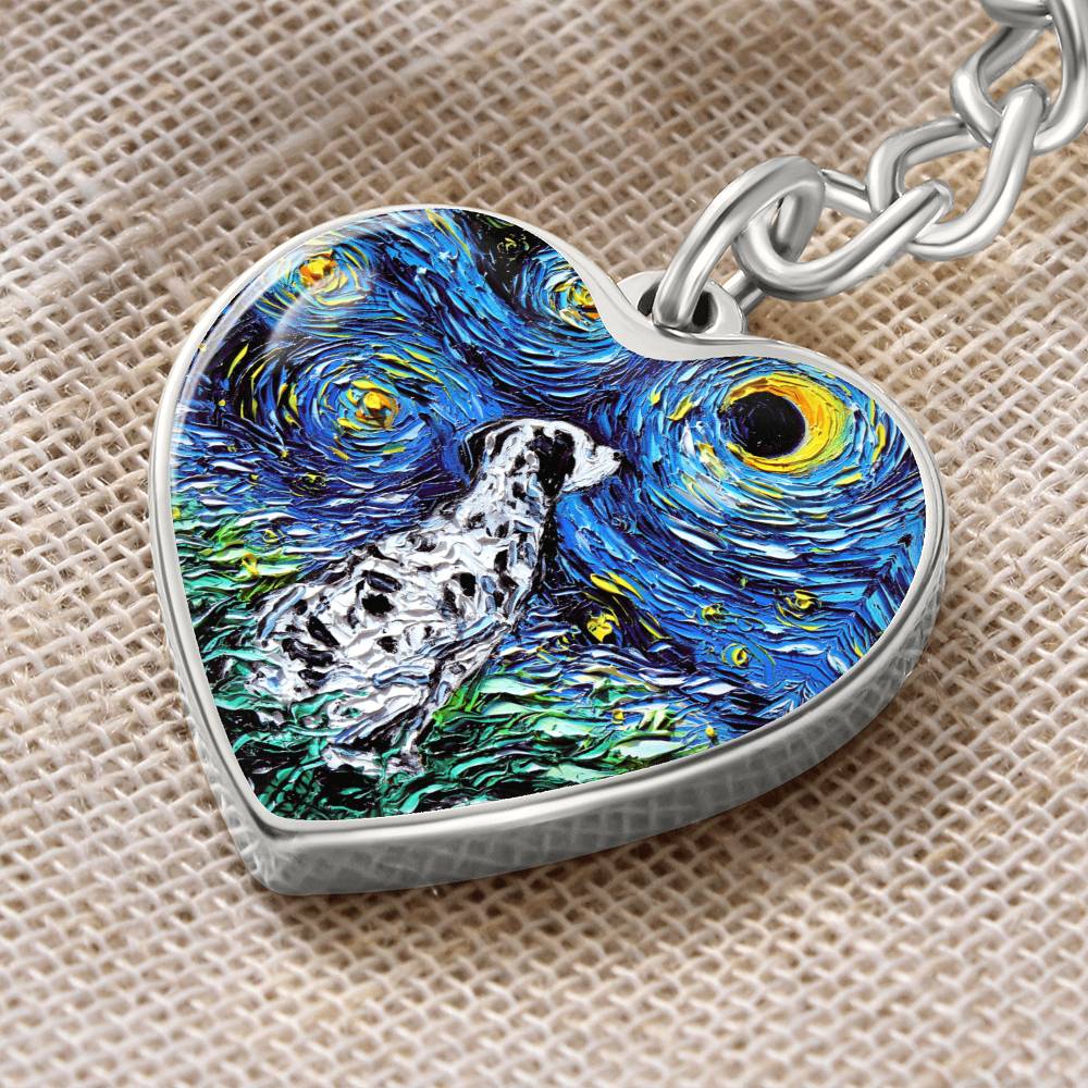Dalmatian Starry Night Heart Keychain