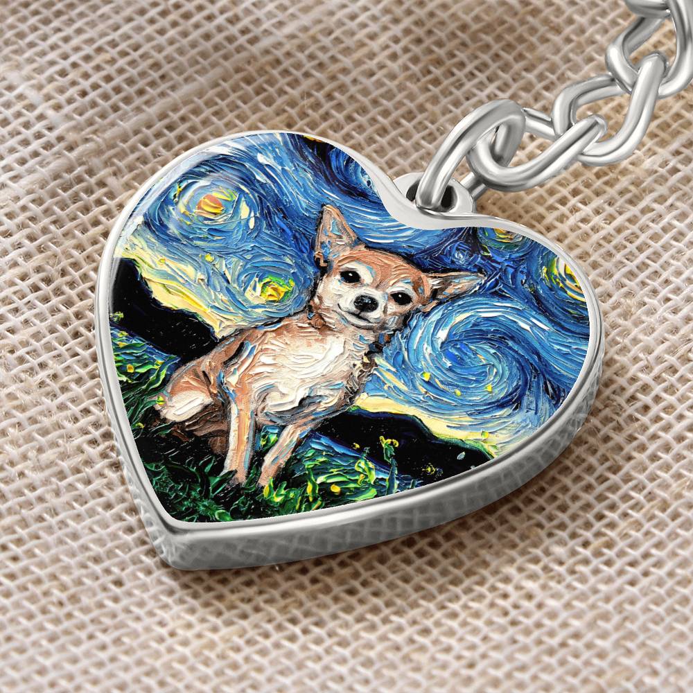 Chihuahua Starry Night Heart Keychain