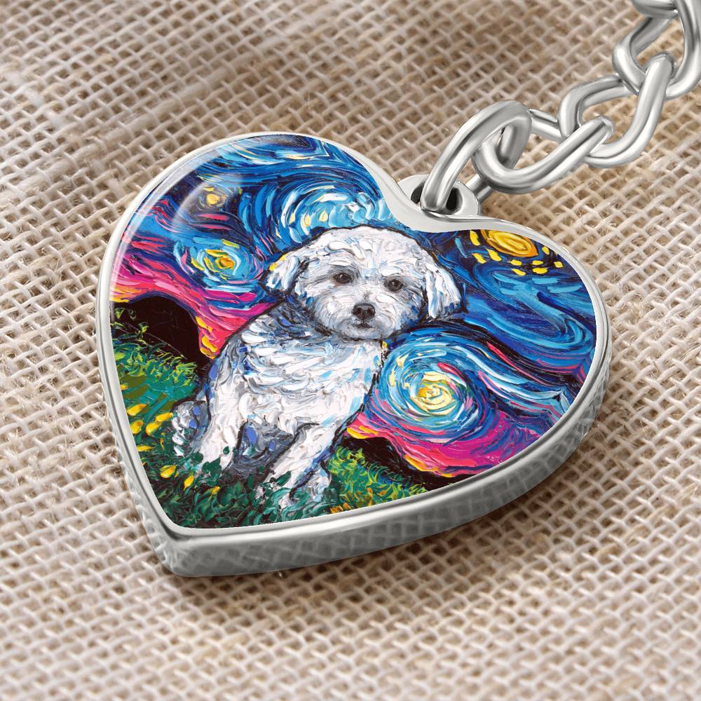 Maltese Starry Night Heart Keychain