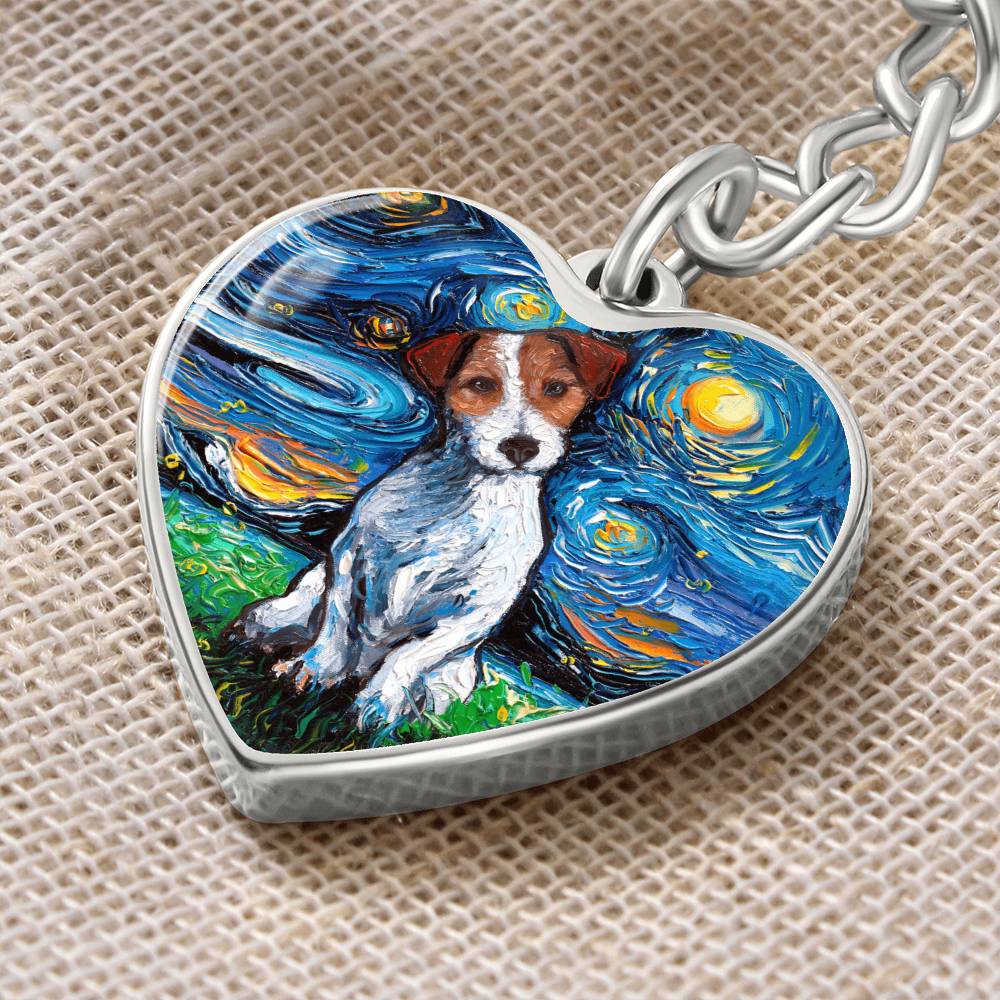 Jack Russell Terrier Starry Night Heart Keychain