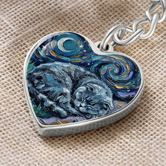 Sleepy Scottish Fold Heart Keychain