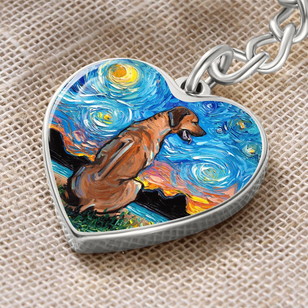 Rhodesian Ridgeback Starry Night Heart Keychain