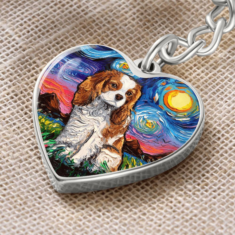 Blenheim Spaniel Starry Night Heart Keychain