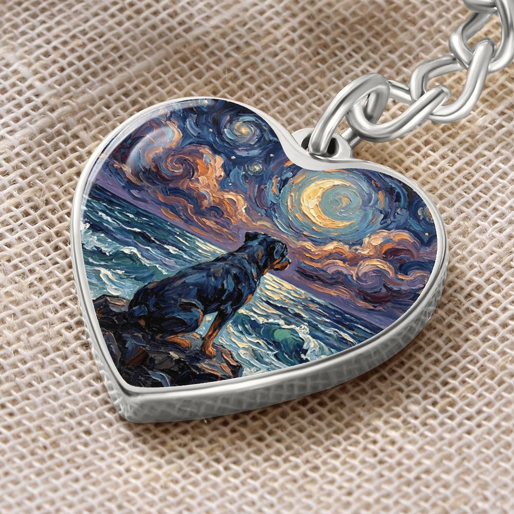 Beach Night - Rottweiler Heart Keychain