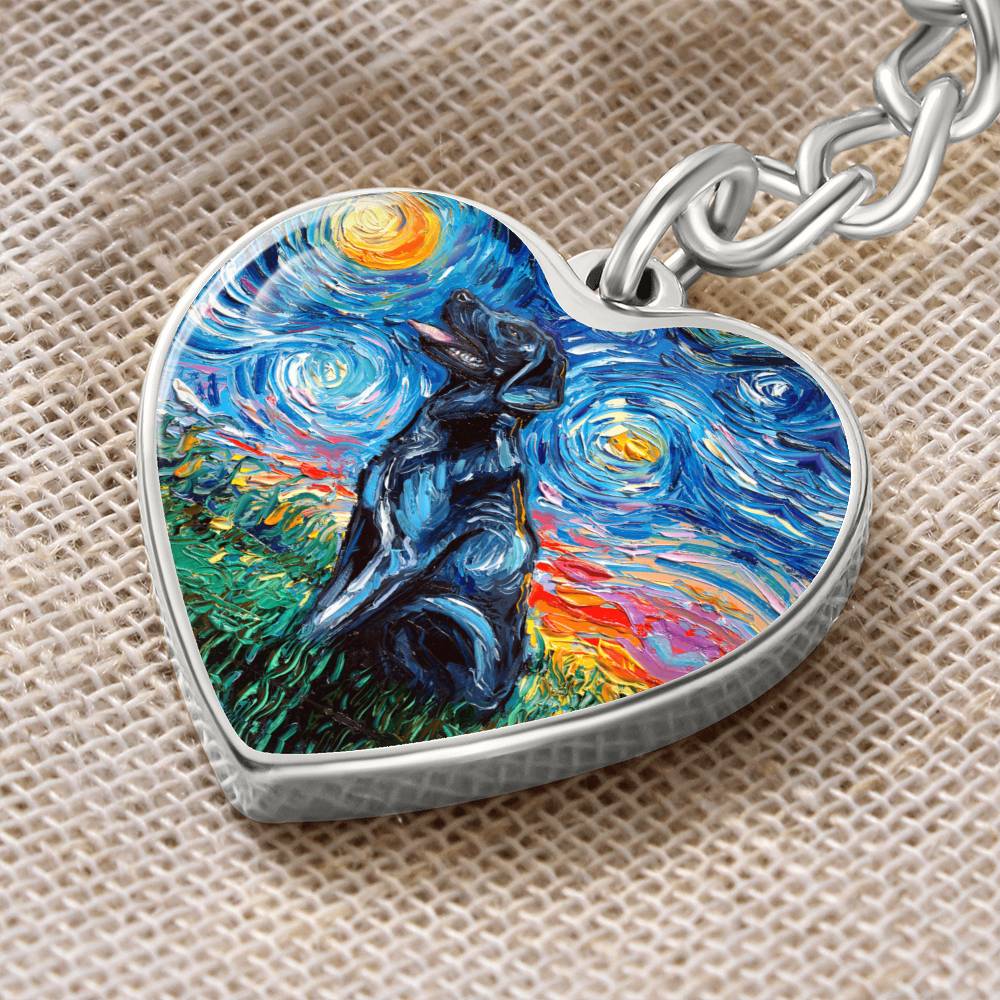 Black Labrador Starry Night Heart Keychain