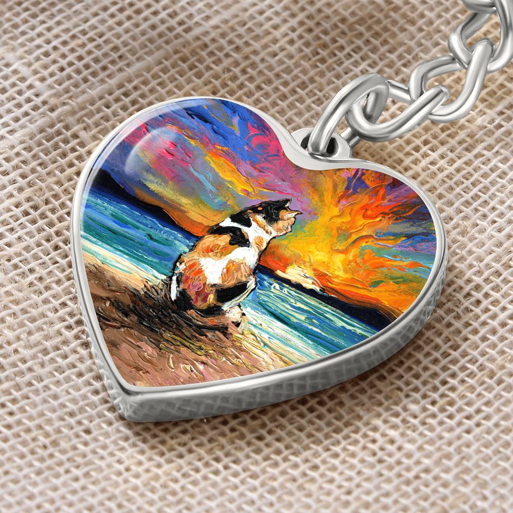 Beach Days - Calico Cat Heart Keychain