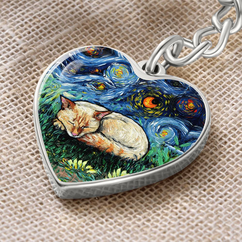 Sleeping Flame Point Starry Night Heart Keychain