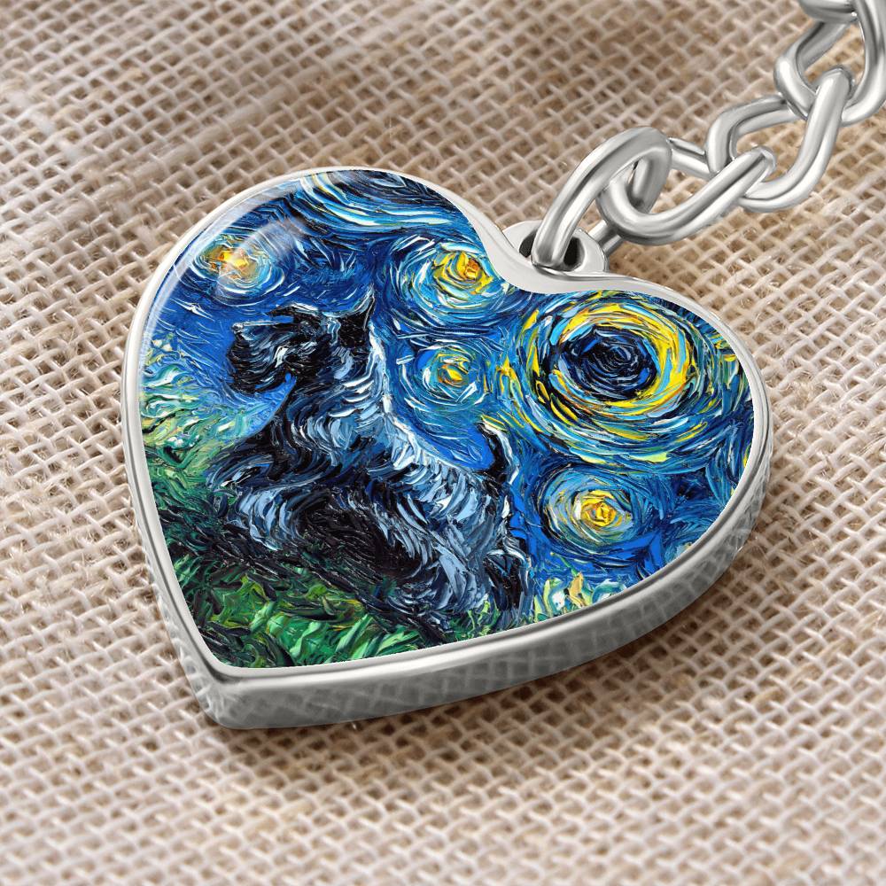 Scottish Terrier Starry Night Heart Keychain