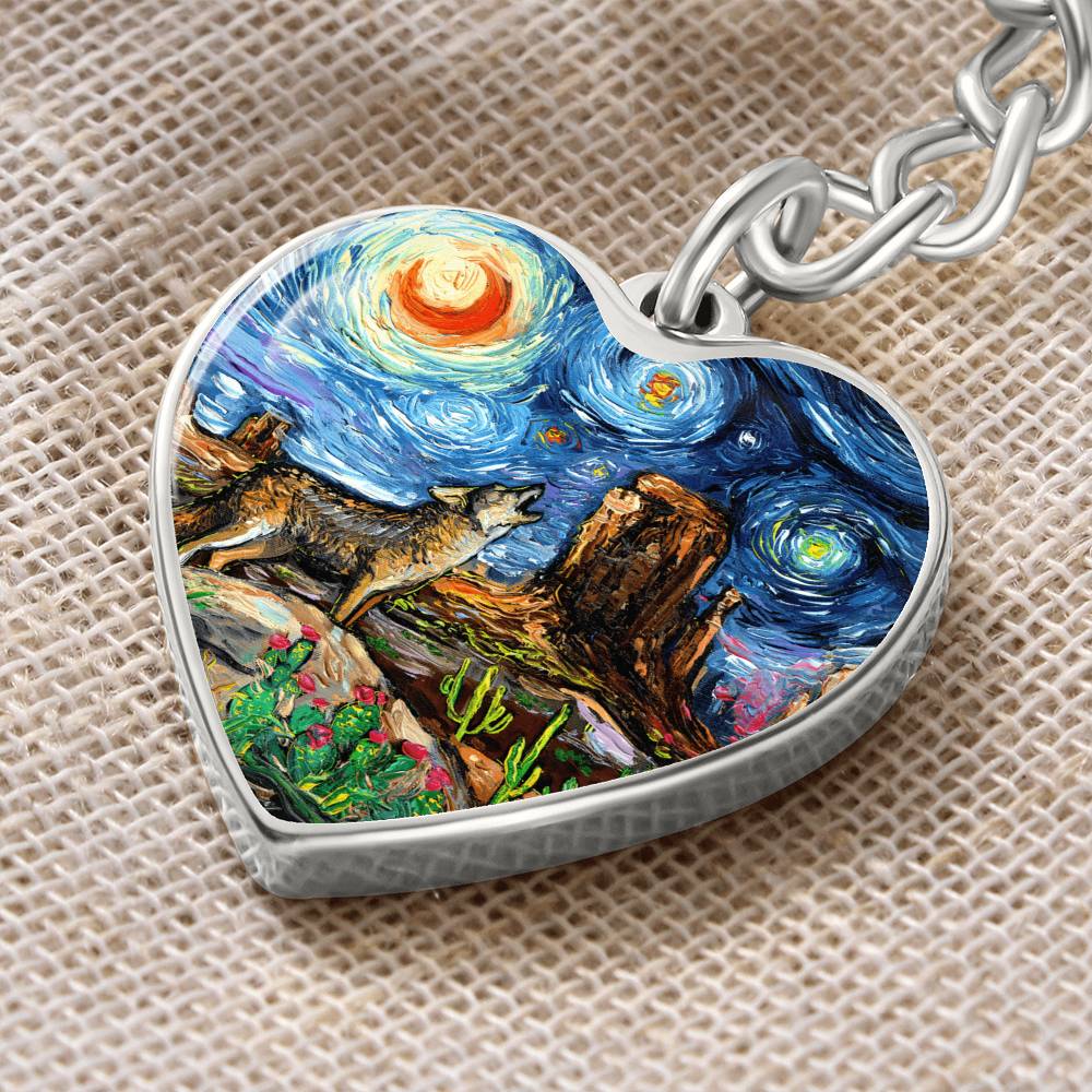Southwestern Night Starry Night Heart Keychain