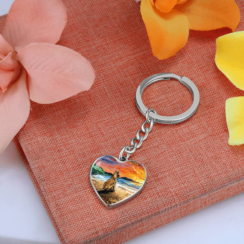 Beach Days - Belgian Malinois  Heart Keychain