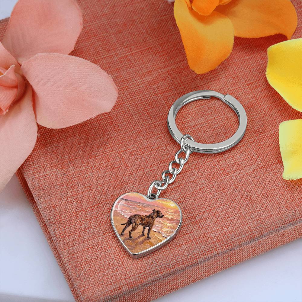 Beach Days - Brindle Pit Bull Heart Keychain