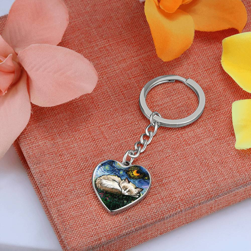 Ragdoll Starry Night Heart Keychain