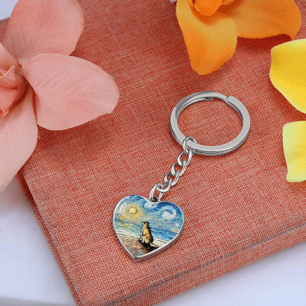 Beach Days - Yellow Labrador Starry Night Heart Keychain