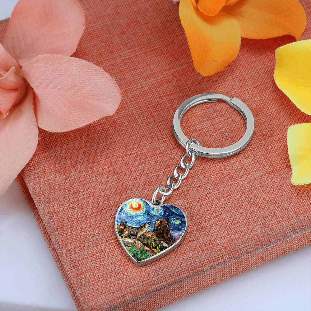 Southwestern Night Starry Night Heart Keychain