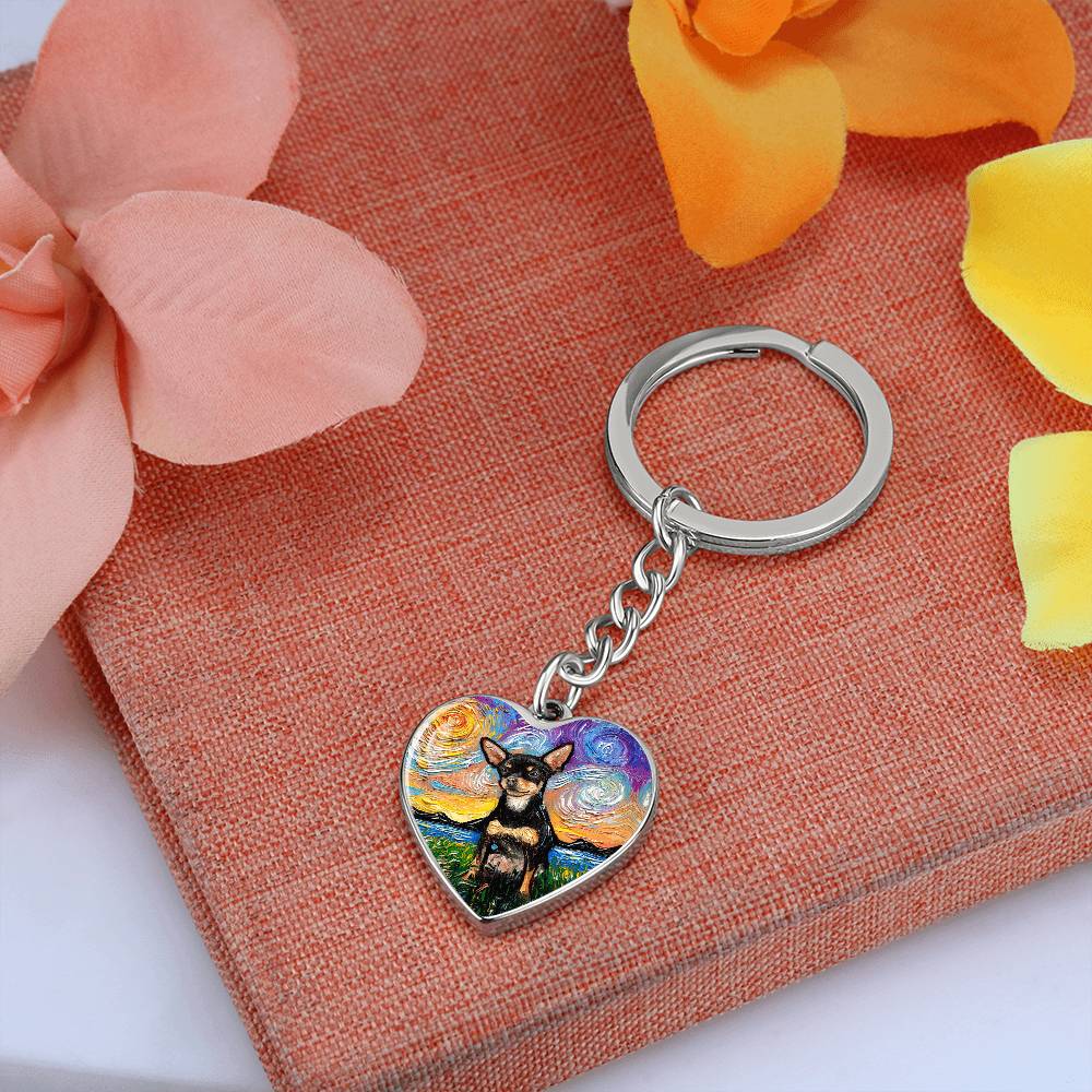Black and Tan Chihuahua Starry Night Heart Keychain
