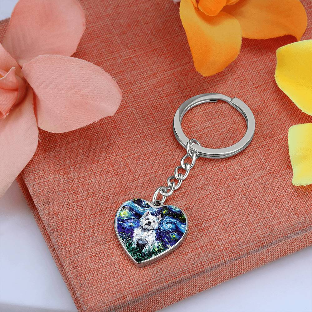 Westie Starry Night Heart Keychain