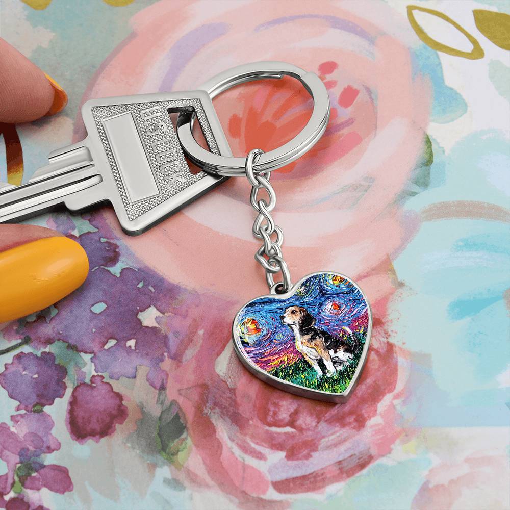 Beagle Starry Night Heart Keychain