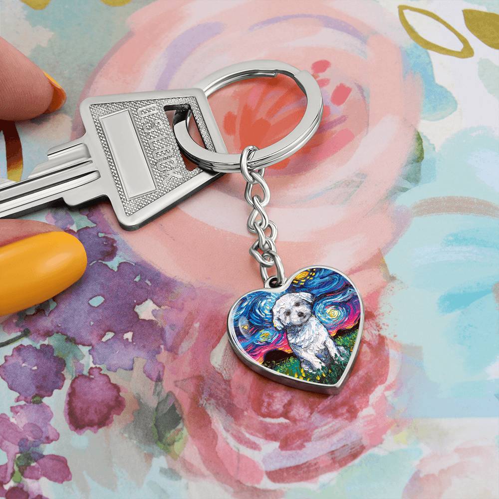 Maltese Starry Night Heart Keychain