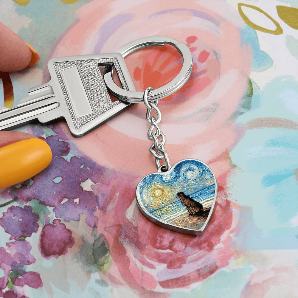 Beach Days - Chocolate Labrador Starry Night Heart Keychain