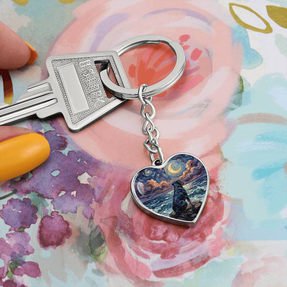 Beach Night - Rottweiler Heart Keychain
